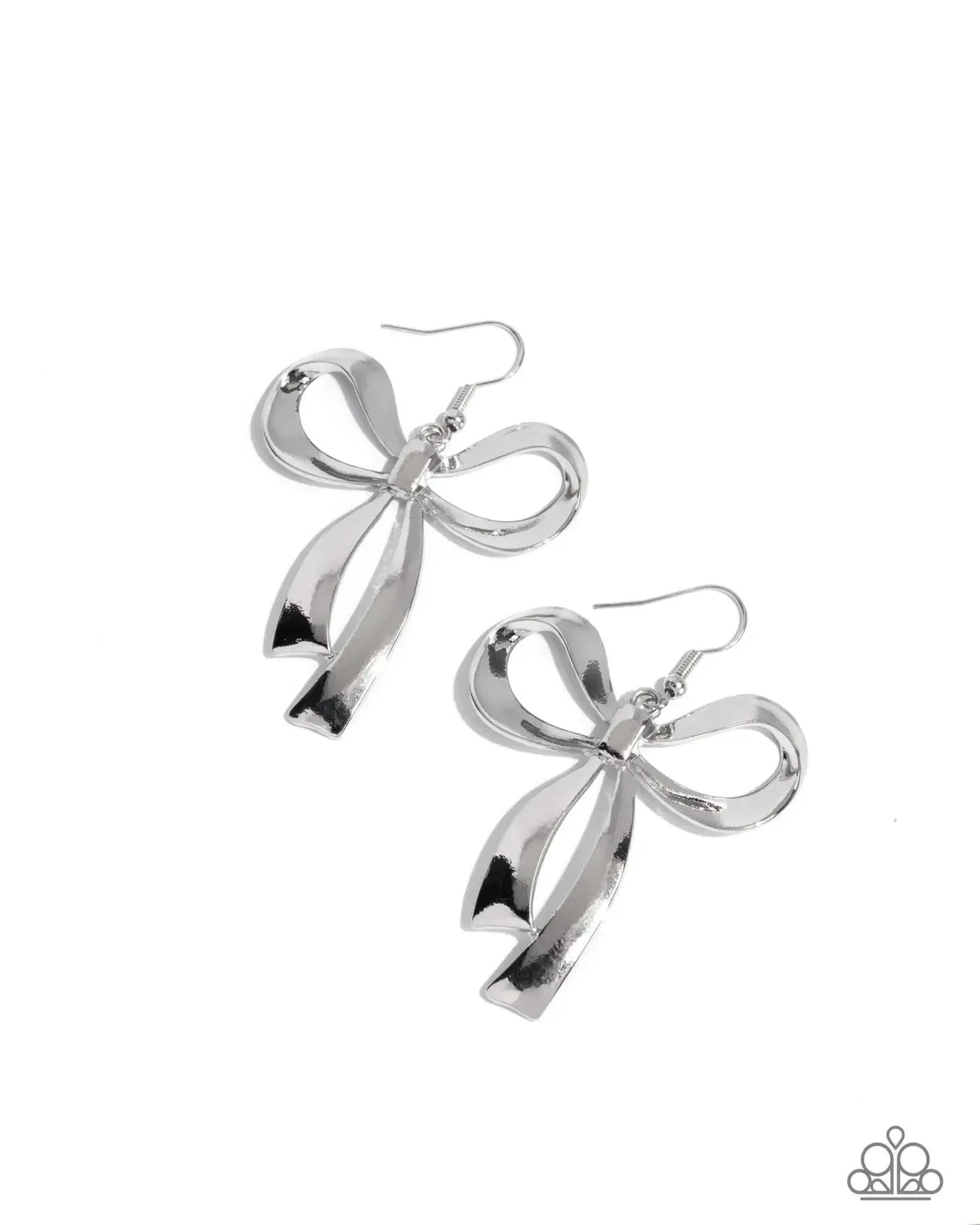 Captivating Coquette Silver Bow Earrings - Paparazzi Accessories- lightbox - CarasShop.com - Paparazzi Jewelry by Cara Jewels