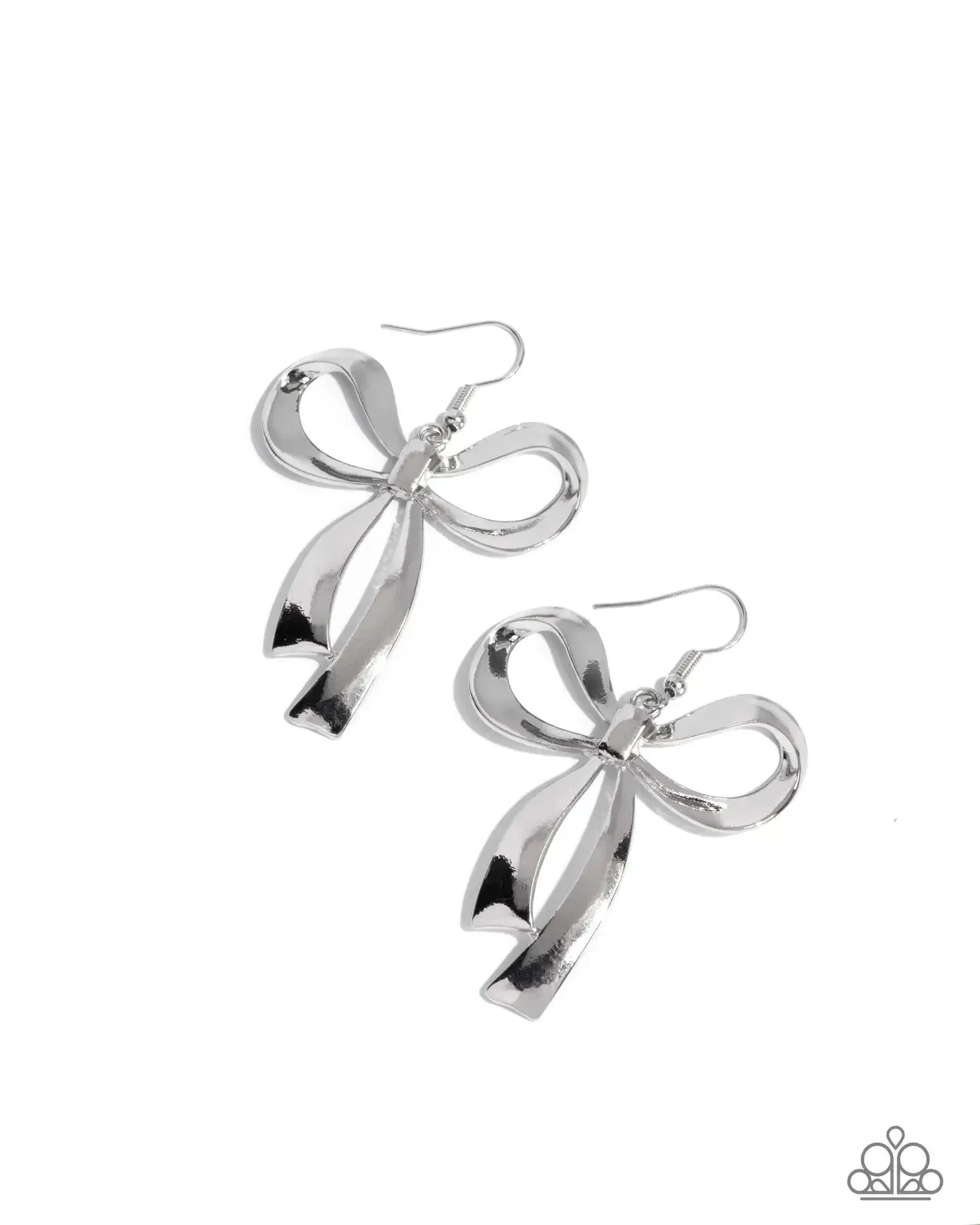 Captivating Coquette Silver Bow Earrings - Paparazzi Accessories- lightbox - CarasShop.com - Paparazzi Jewelry by Cara Jewels