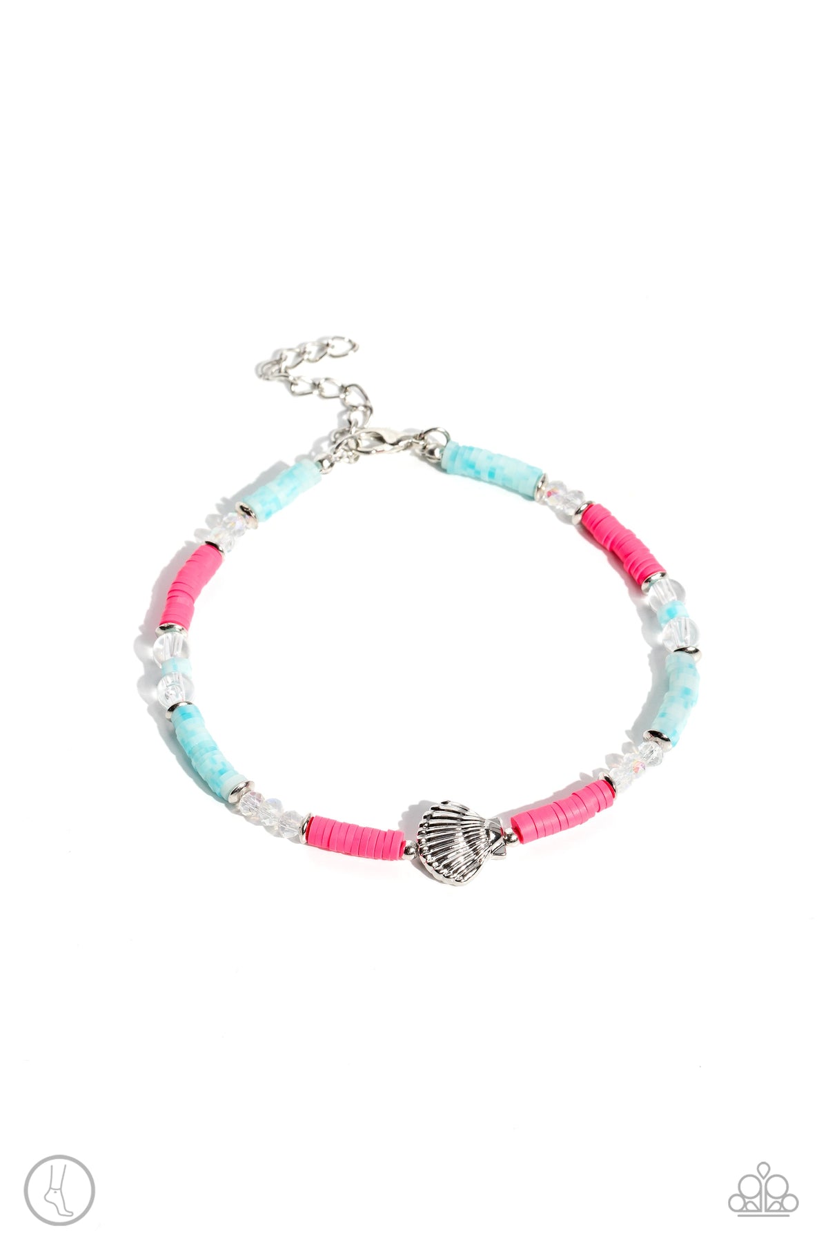 Carefree Coral Pink & Blue Anklet - Paparazzi Accessories- lightbox - CarasShop.com - Paparazzi Jewelry by Cara Jewels
