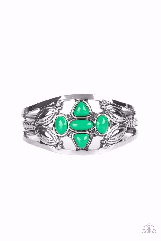 Caribbean Cabana Green Bracelet - Paparazzi Accessories- lightbox - CarasShop.com - Paparazzi Jewelry by Cara Jewels
