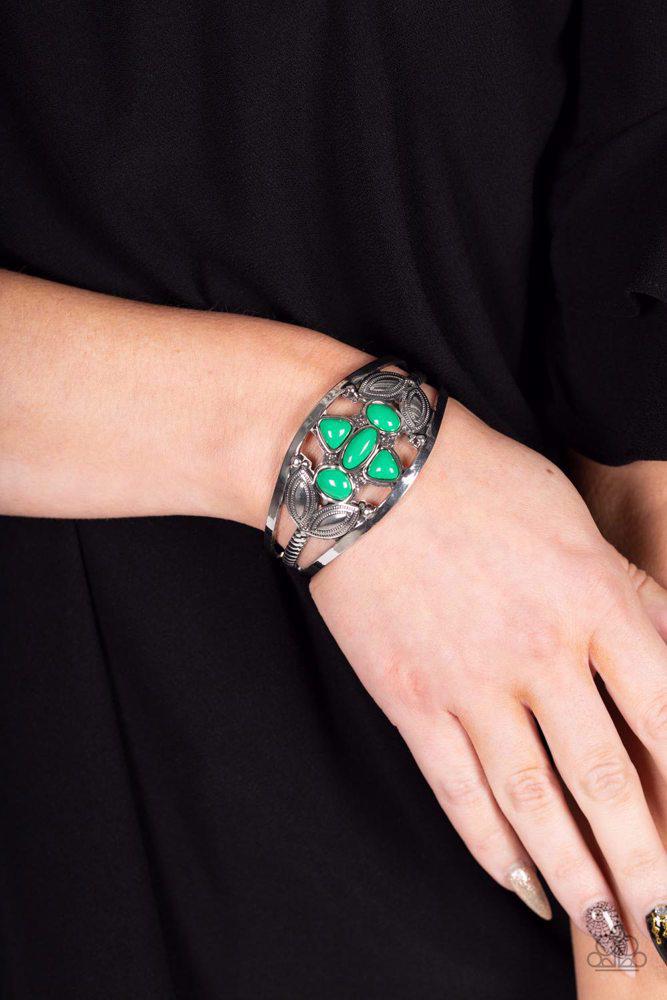 Caribbean Cabana Green Bracelet - Paparazzi Accessories- on model - CarasShop.com - Paparazzi Jewelry by Cara Jewels