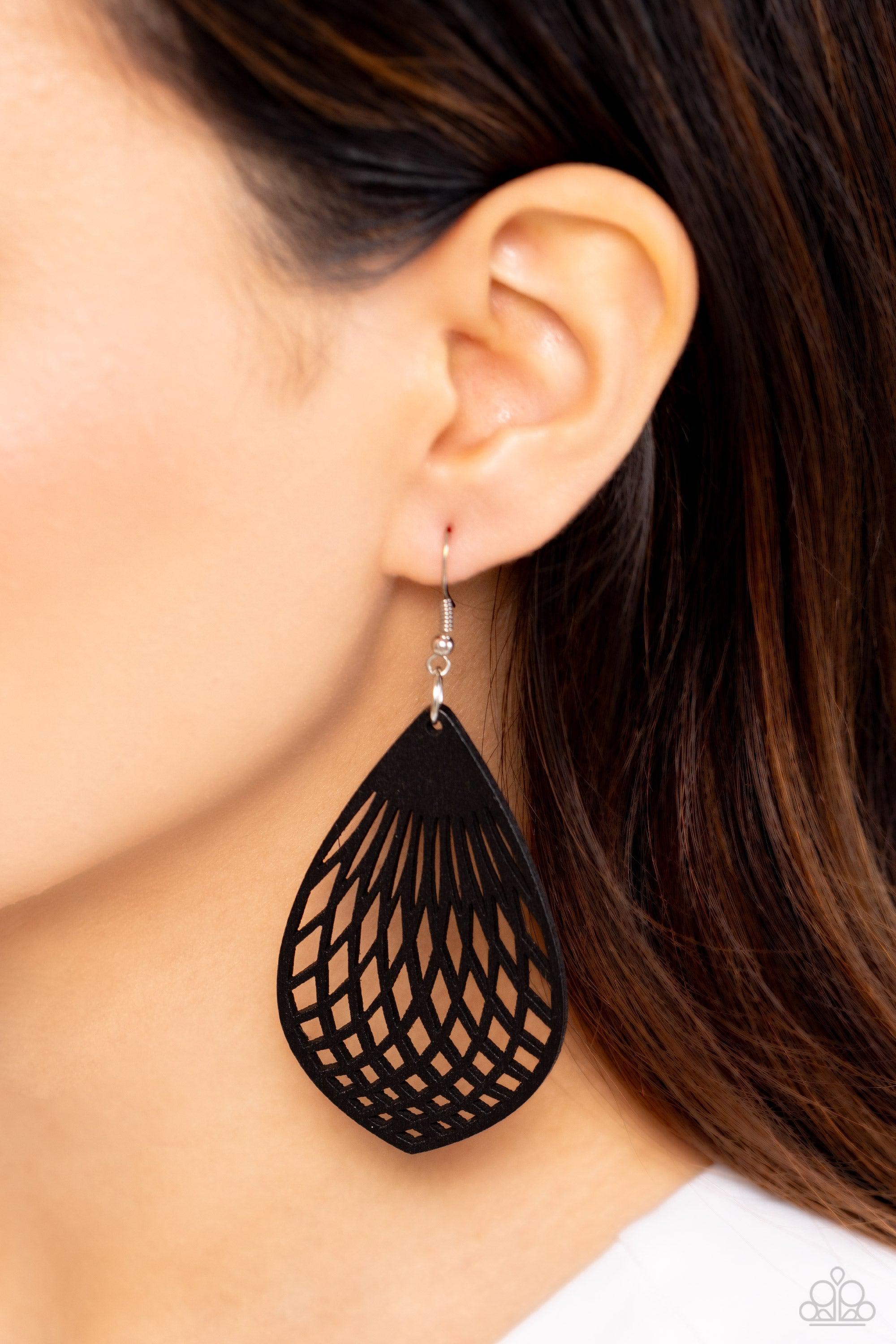 Caribbean Coral Black Wood Earrings - Paparazzi Accessories- lightbox - CarasShop.com - Paparazzi Jewelry by Cara Jewels