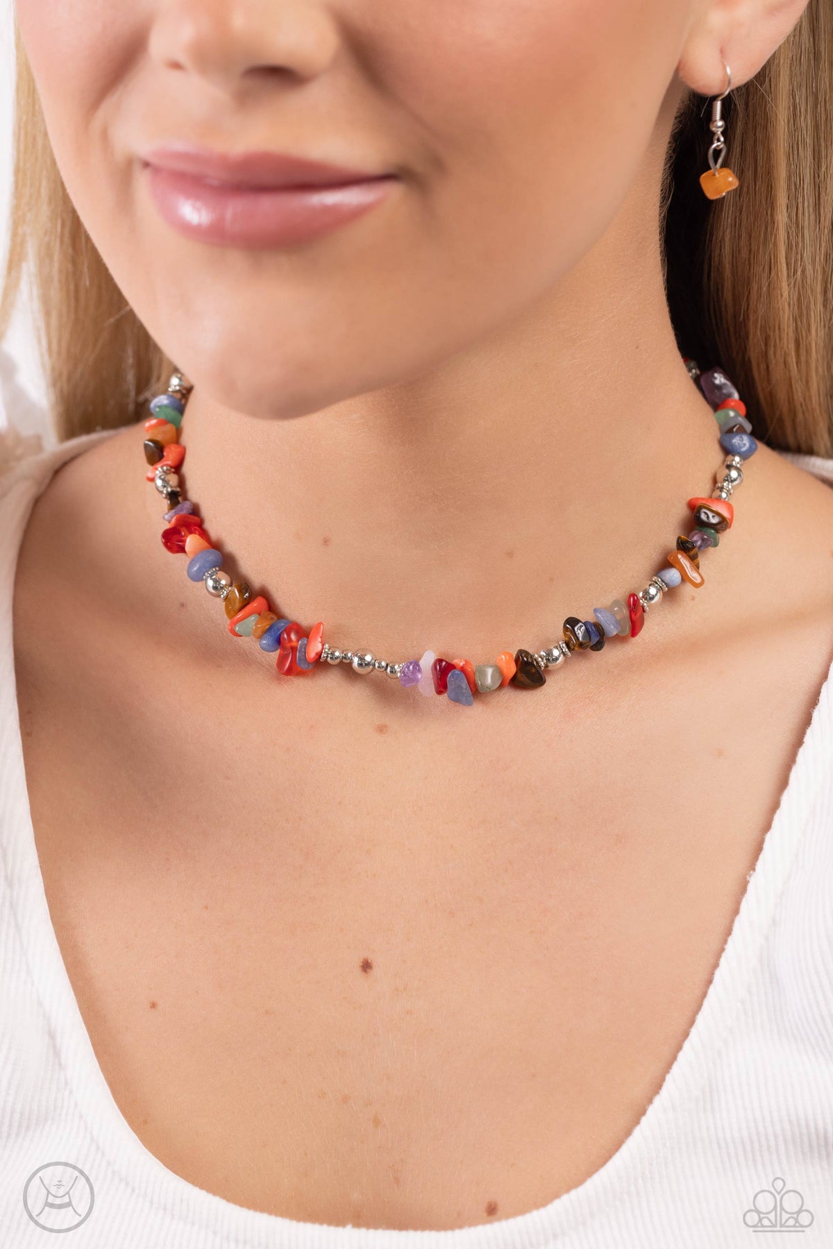 Carved Confidence Multi Stone Choker Necklace - Paparazzi Accessories- on model - CarasShop.com - Paparazzi Jewelry by Cara Jewels