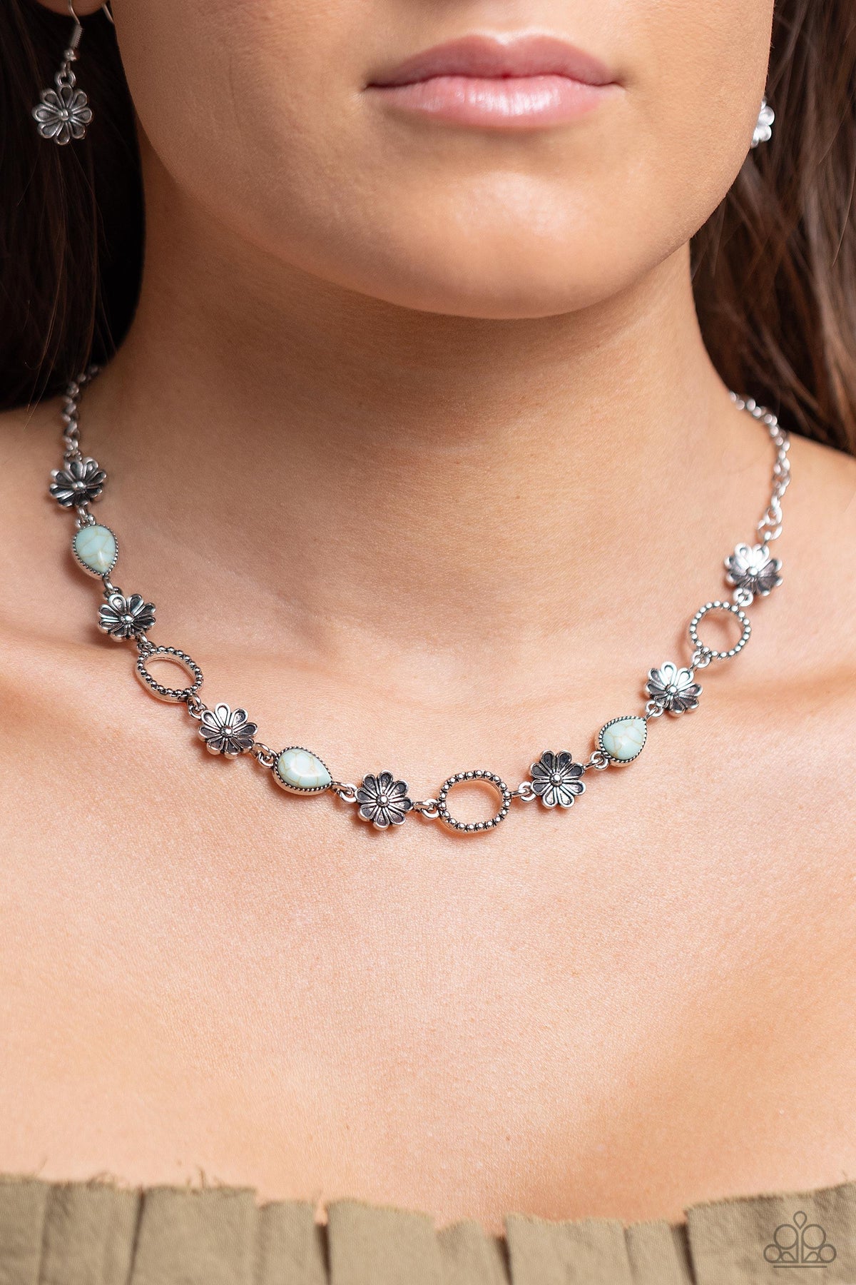 Casablanca Chic Blue Stone Necklace - Paparazzi Accessories- on model - CarasShop.com - Paparazzi Jewelry by Cara Jewels