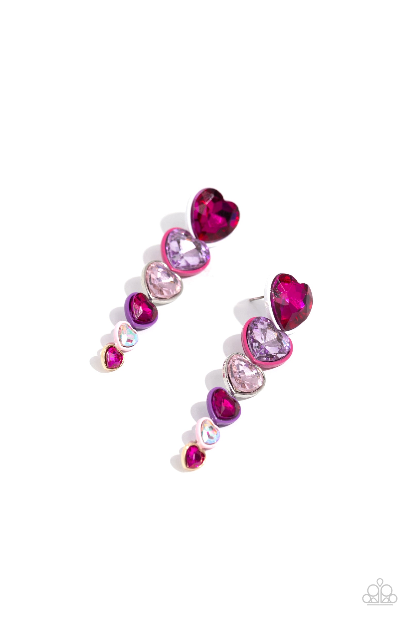 Cascading Casanova Multi Red, Pink & Purple Heart Earrings - Paparazzi Accessories- lightbox - CarasShop.com - Paparazzi Jewelry by Cara Jewels