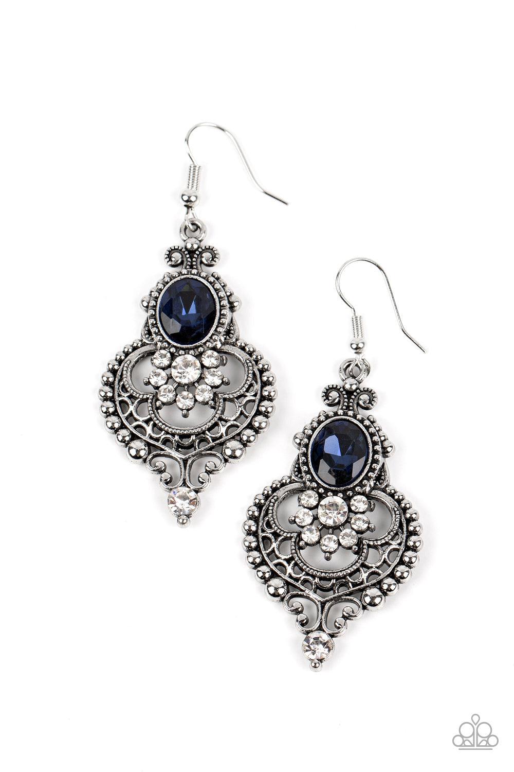 Castle Chateau Blue Rhinestone Earrings - Paparazzi Accessories- lightbox - CarasShop.com - Paparazzi Jewelry by Cara Jewels