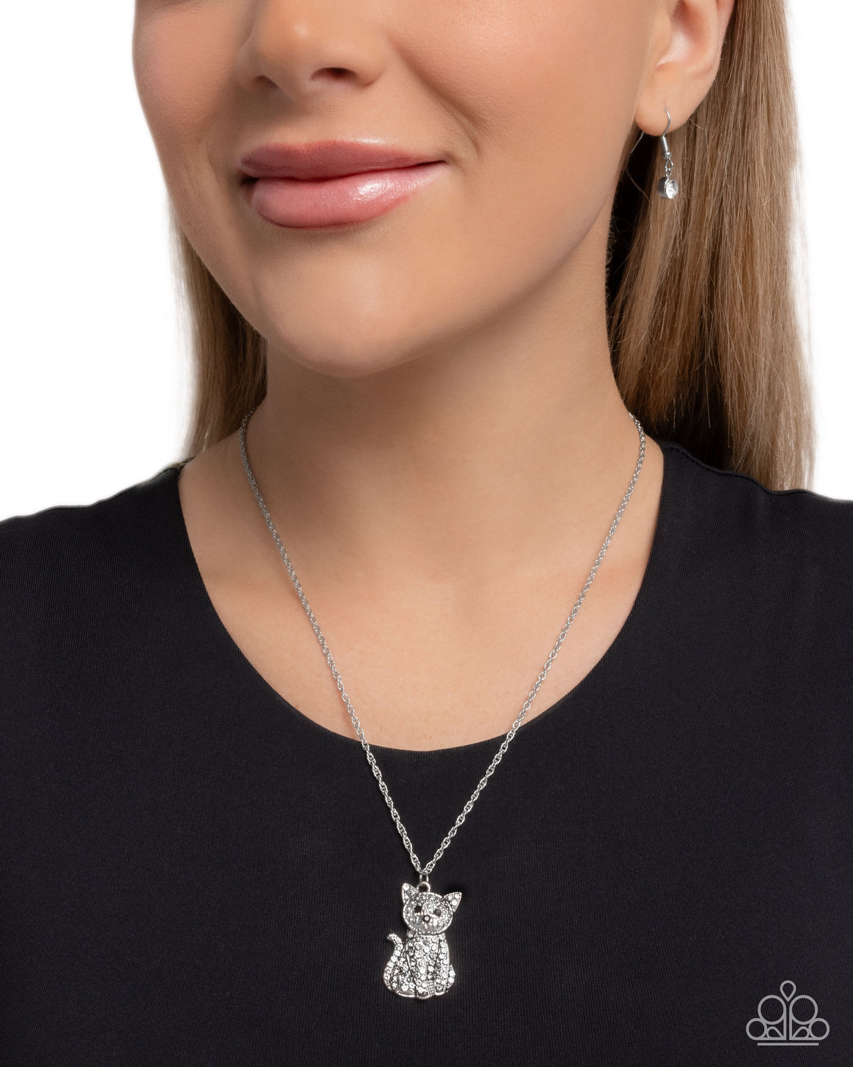 Cat Call White Rhinestone Necklace - Paparazzi Accessories-on model - CarasShop.com - Paparazzi Jewelry by Cara Jewels