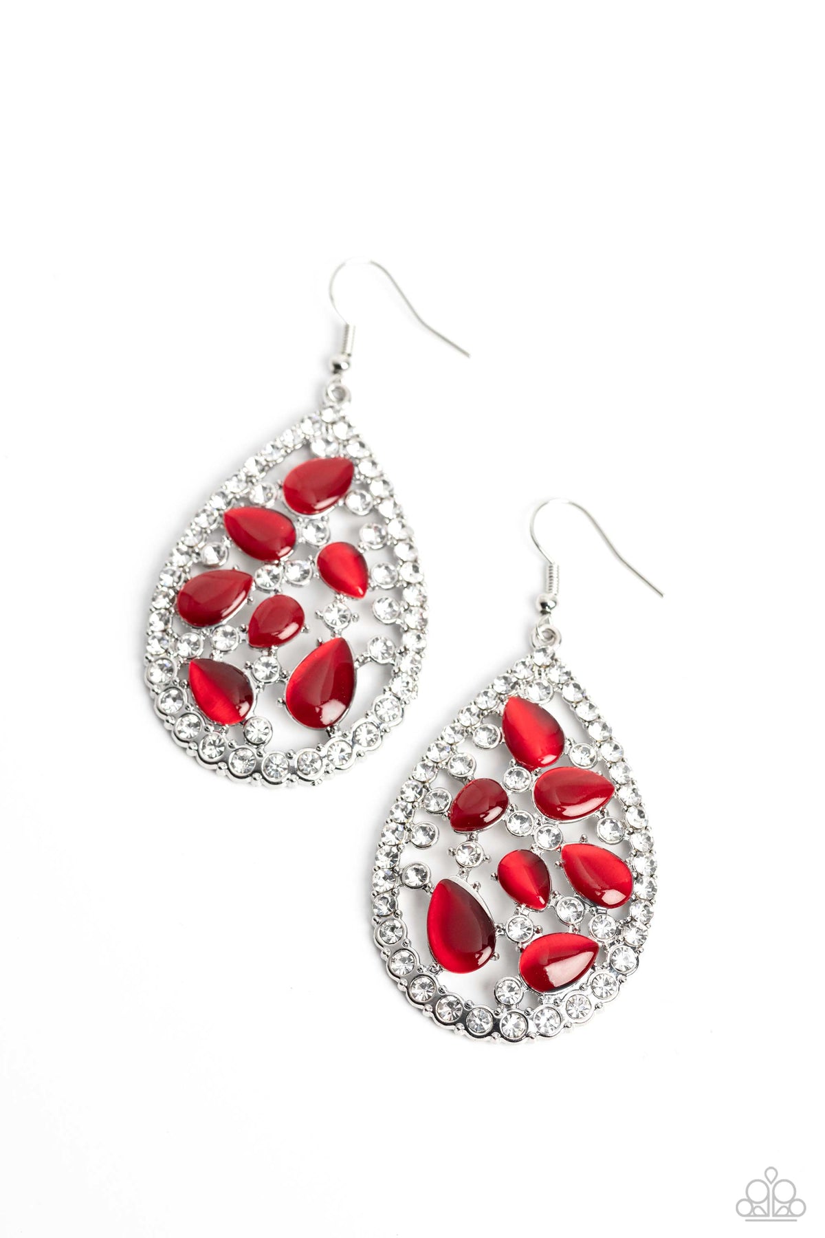 Cats Eye Class Red Earrings - Paparazzi Accessories- lightbox - CarasShop.com - Paparazzi Jewelry by Cara Jewels