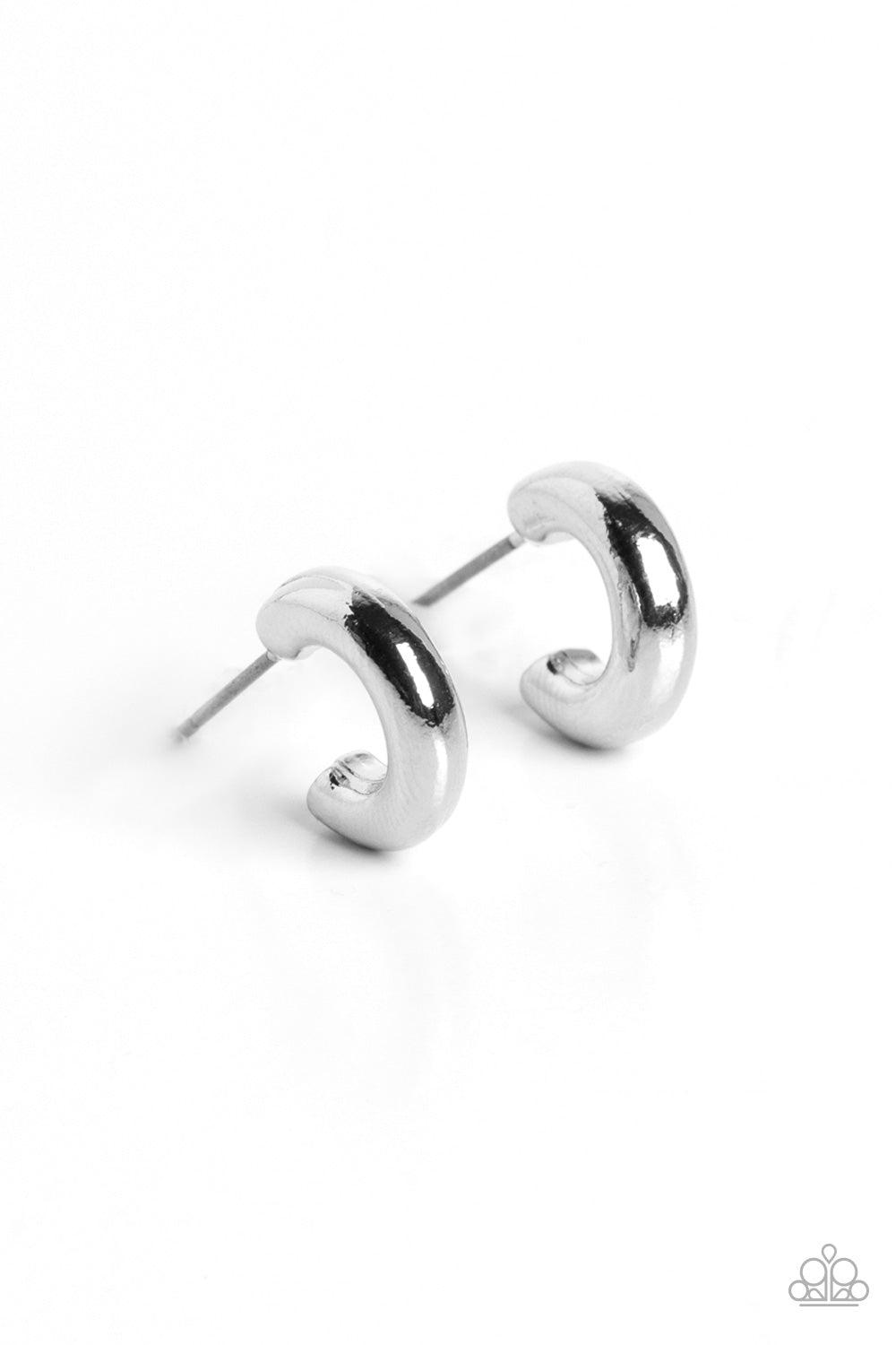 Catwalk Curls Silver Mini Hoop Earrings - Paparazzi Accessories- lightbox - CarasShop.com - Paparazzi Jewelry by Cara Jewels