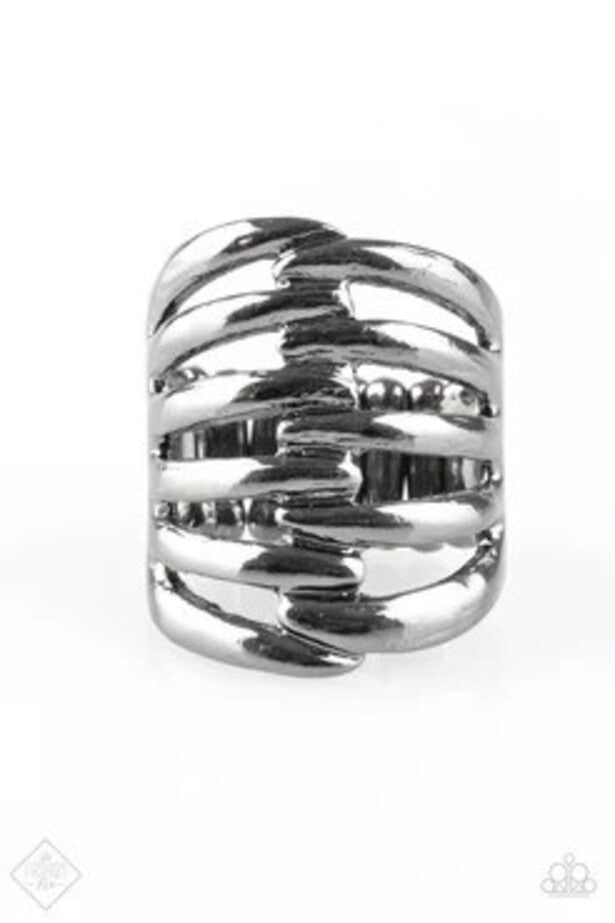 Caught Off Guard Gunmetal Black Ring - Paparazzi Accessories- lightbox - CarasShop.com - Paparazzi Jewelry by Cara Jewels
