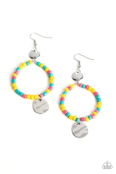 Cayman Catch Yellow Earrings - Paparazzi Accessories- lightbox - CarasShop.com - Paparazzi Jewelry by Cara Jewels
