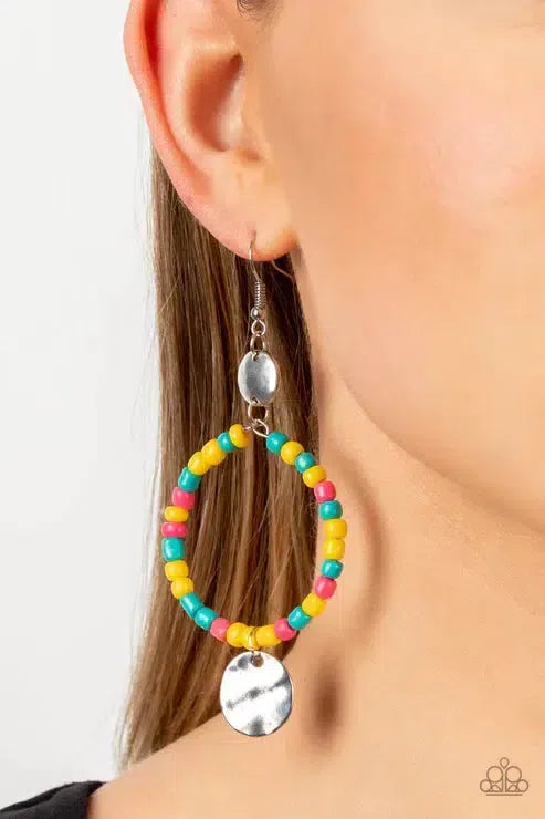 Cayman Catch Yellow Earrings - Paparazzi Accessories-on model - CarasShop.com - Paparazzi Jewelry by Cara Jewels