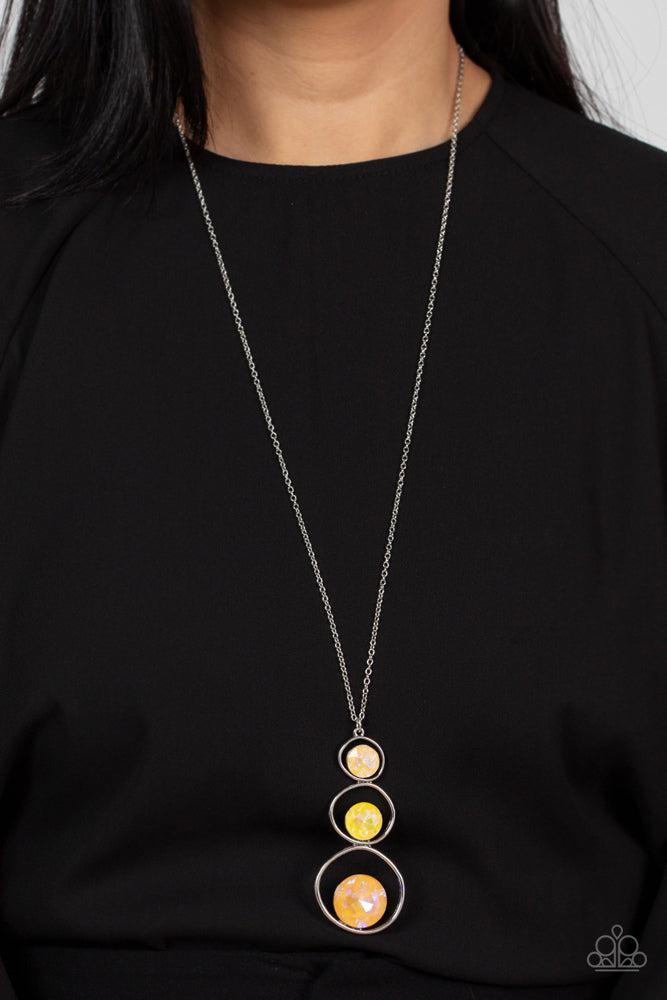 Celestial Courtier Yellow Necklace - Paparazzi Accessories- on model - CarasShop.com - Paparazzi Jewelry by Cara Jewels
