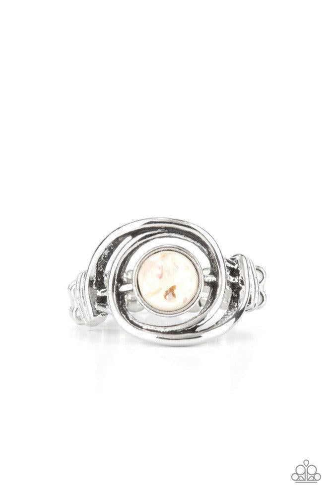 Celestial Karma White Ring - Paparazzi Accessories- lightbox - CarasShop.com - Paparazzi Jewelry by Cara Jewels
