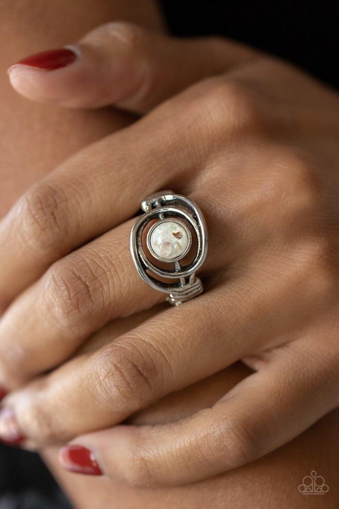 Celestial Karma White Ring - Paparazzi Accessories- on model - CarasShop.com - Paparazzi Jewelry by Cara Jewels