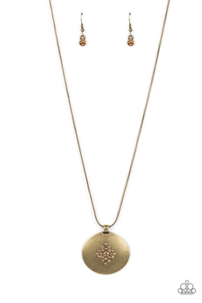 Center of the Cosmos Brass Necklace - Paparazzi Accessories- lightbox - CarasShop.com - Paparazzi Jewelry by Cara Jewels
