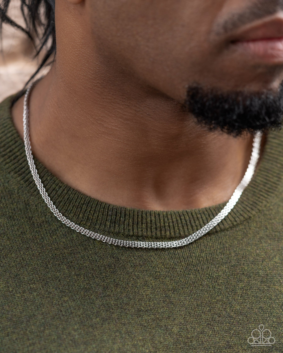 Chained Character Men's Silver Necklace - Paparazzi Accessories- on model - CarasShop.com - Paparazzi Jewelry by Cara Jewels