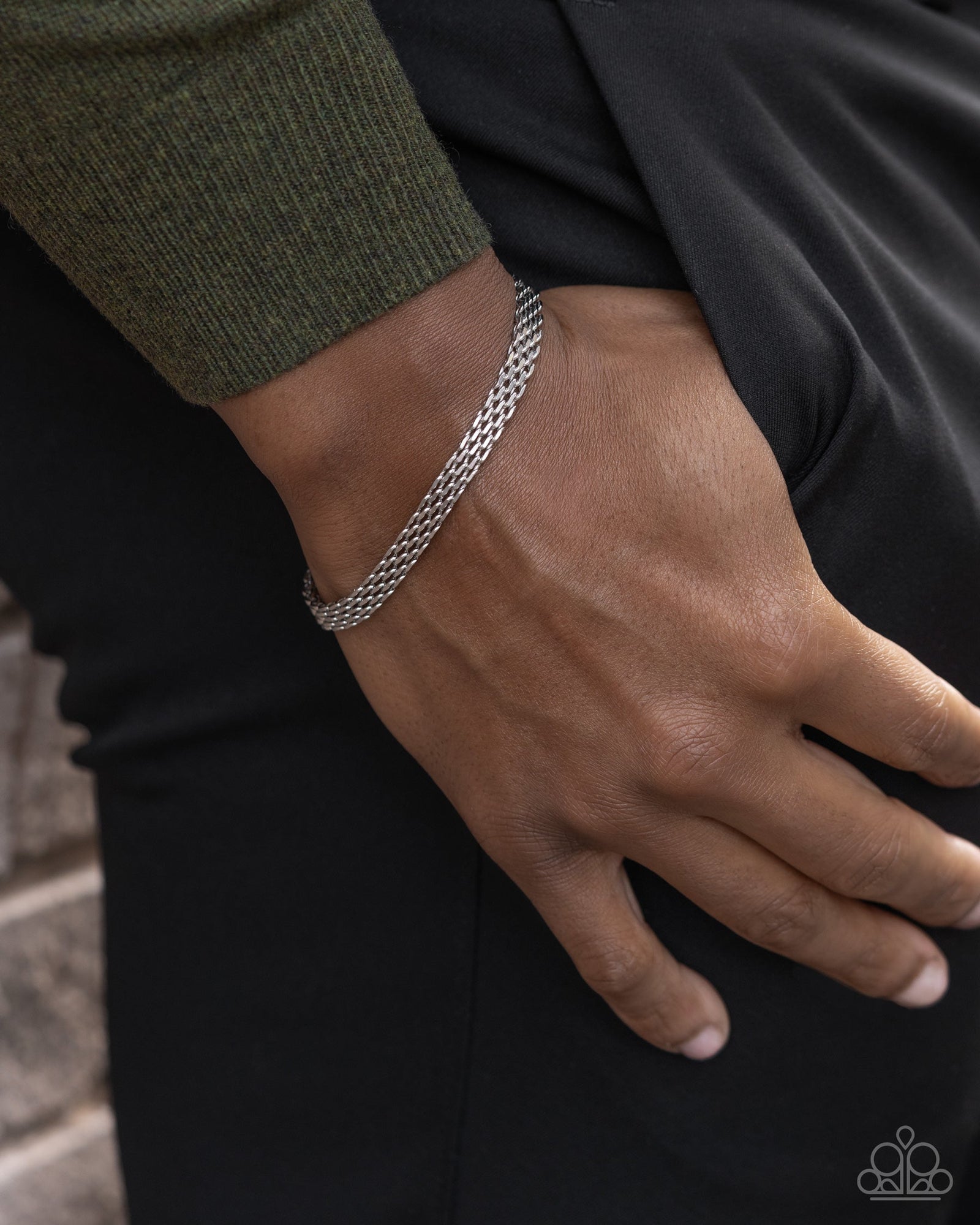 Chained Constitution Men's Silver Bracelet - Paparazzi Accessories- lightbox - CarasShop.com - Paparazzi Jewelry by Cara Jewels