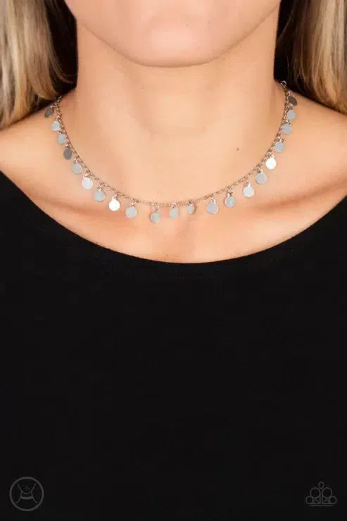 Champagne Catwalk Silver Necklace - Paparazzi Accessories-on model - CarasShop.com - Paparazzi Jewelry by Cara Jewels