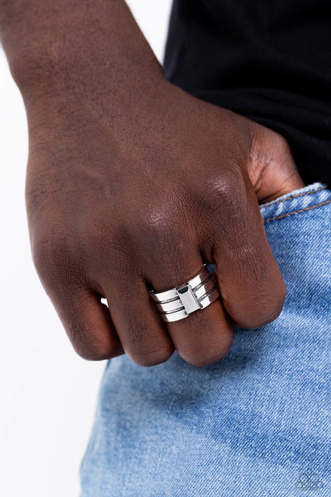 Champions Club Men's Silver Ring - Paparazzi Accessories- on model - CarasShop.com - Paparazzi Jewelry by Cara Jewels