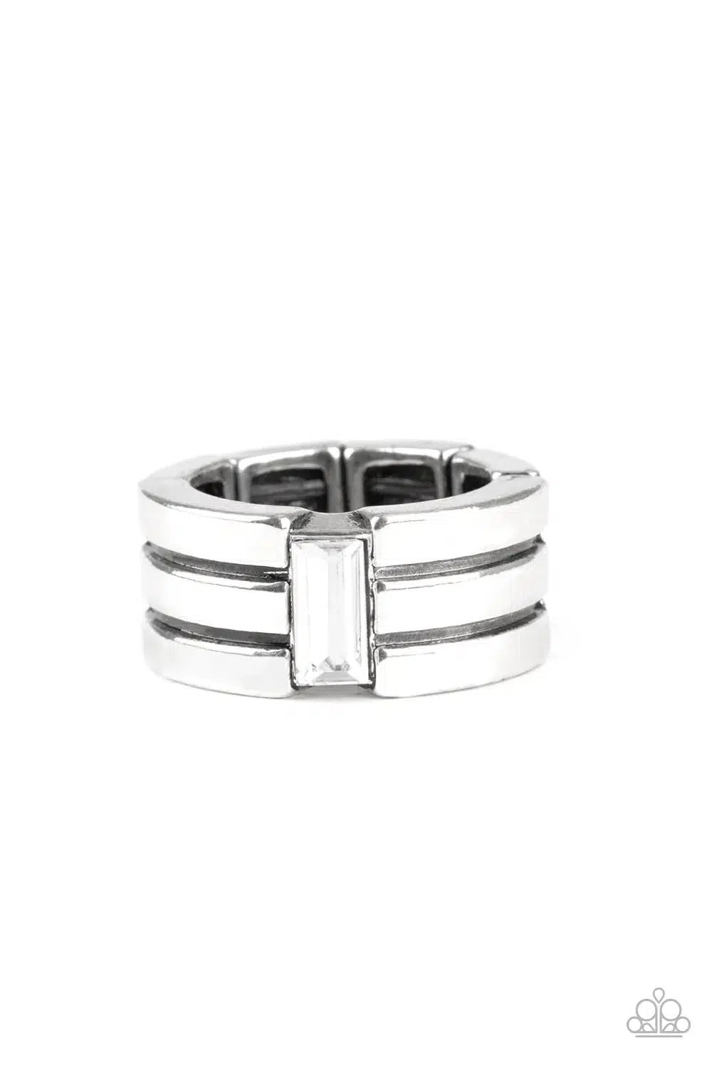 Champions Club Men's White Ring - Paparazzi Accessories- lightbox - CarasShop.com - Paparazzi Jewelry by Cara Jewels