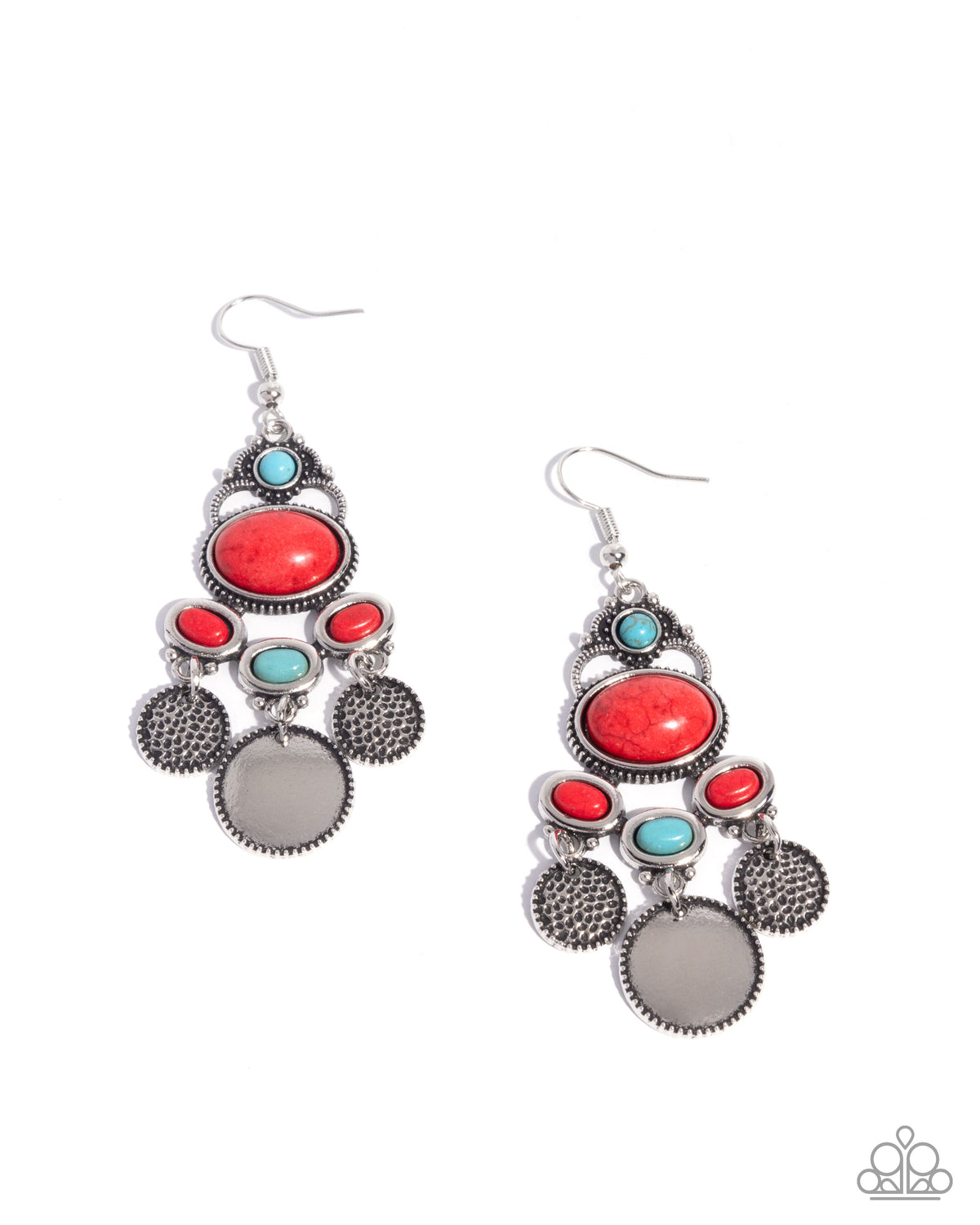 Chandelier Candor Red & Turquoise Stone Earrings - Paparazzi Accessories- lightbox - CarasShop.com - Paparazzi Jewelry by Cara Jewels