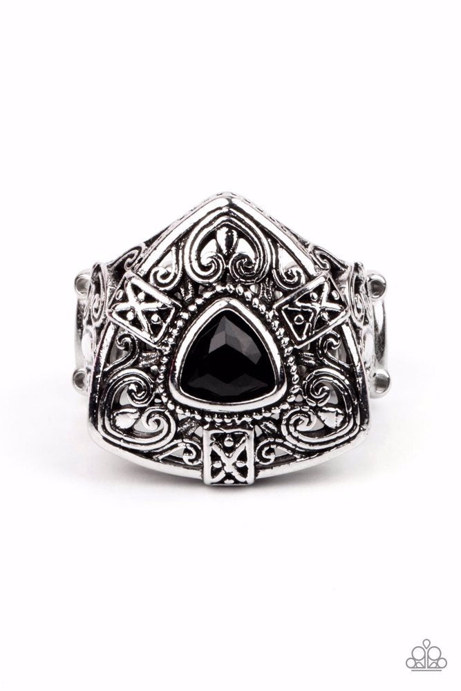 Charismatic Couture Black & Silver Ring - Paparazzi Accessories- lightbox - CarasShop.com - Paparazzi Jewelry by Cara Jewels