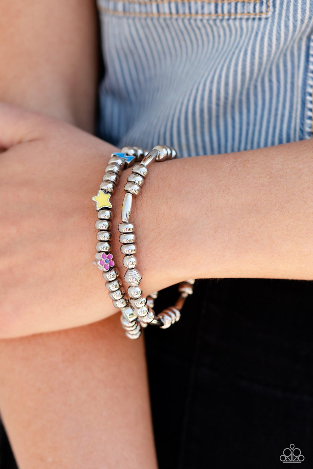 Charming Campaign Multi & Silver Bracelet - Paparazzi Accessories- on model - CarasShop.com - Paparazzi Jewelry by Cara Jewels