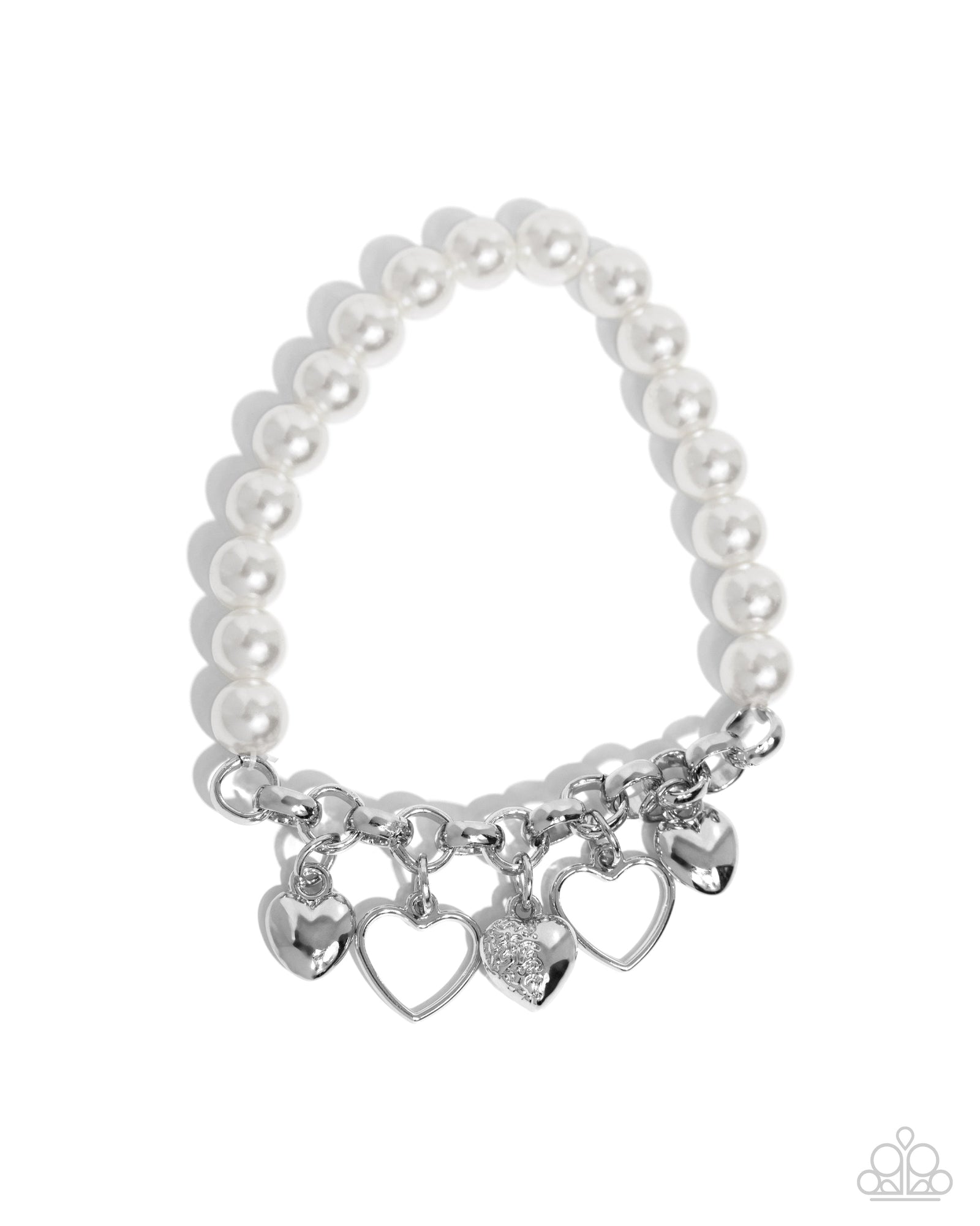 Charming Candidate White Pearl and Heart Charm Bracelet - Paparazzi Accessories- lightbox - CarasShop.com - Paparazzi Jewelry by Cara Jewels