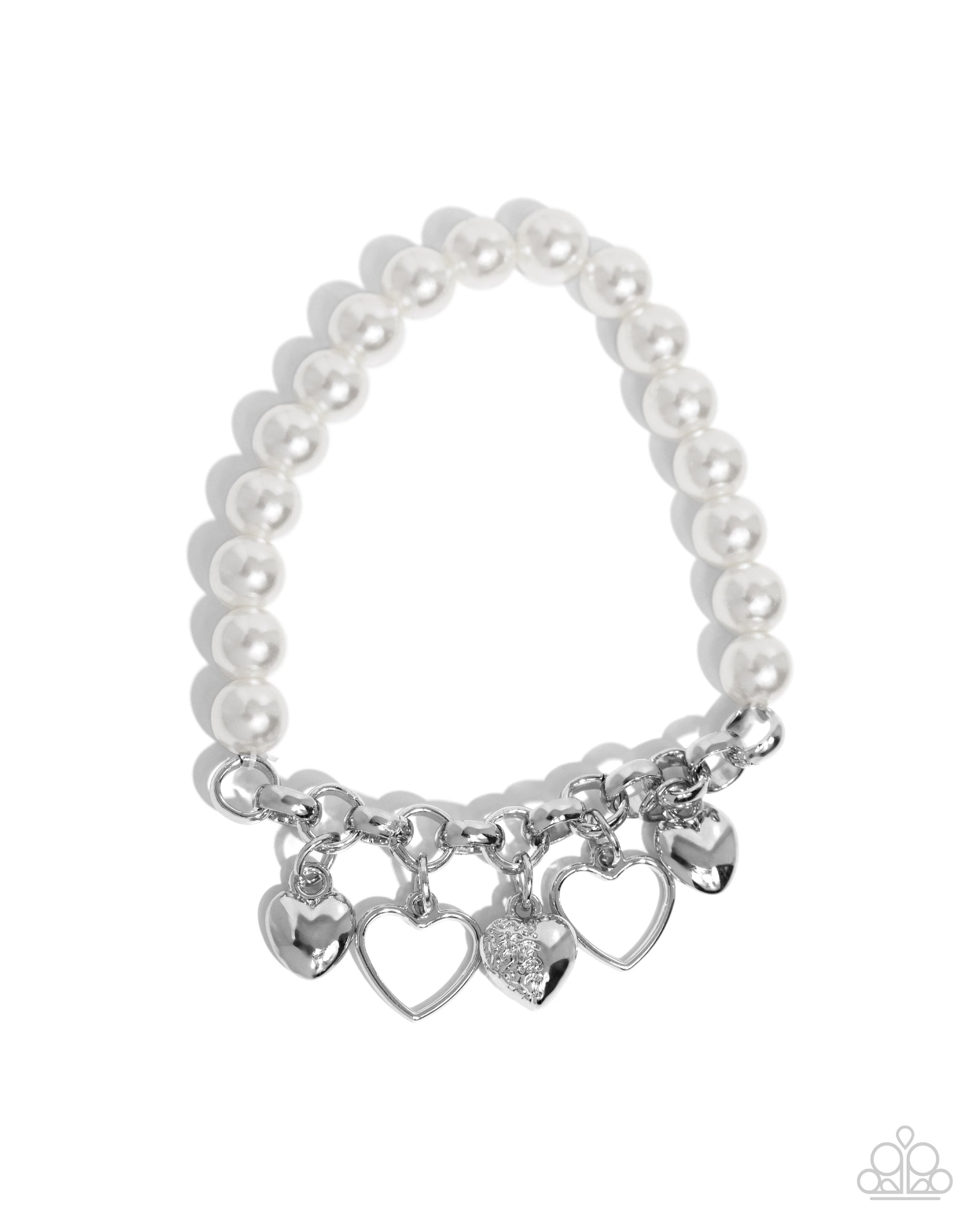 Charming Candidate White Pearl and Heart Charm Bracelet - Paparazzi Accessories- lightbox - CarasShop.com - Paparazzi Jewelry by Cara Jewels