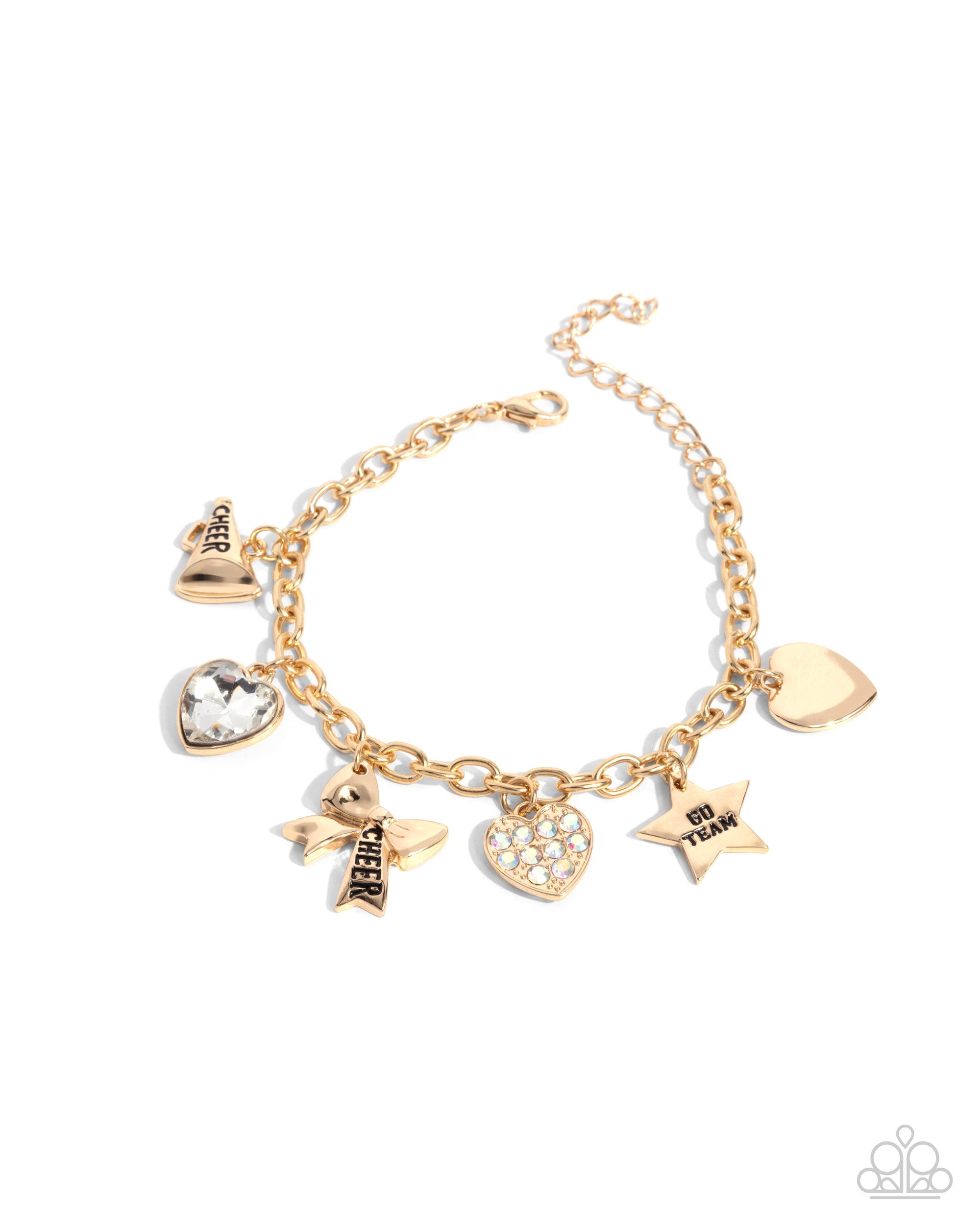 Cheerleading Camp Gold Charm Bracelet - Paparazzi Accessories- lightbox - CarasShop.com - Paparazzi Jewelry by Cara Jewels