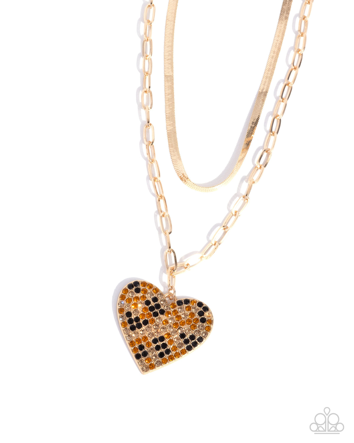 Cheetah Class Brown & Gold Heart Necklace - Paparazzi Accessories- lightbox - CarasShop.com - Paparazzi Jewelry by Cara Jewels