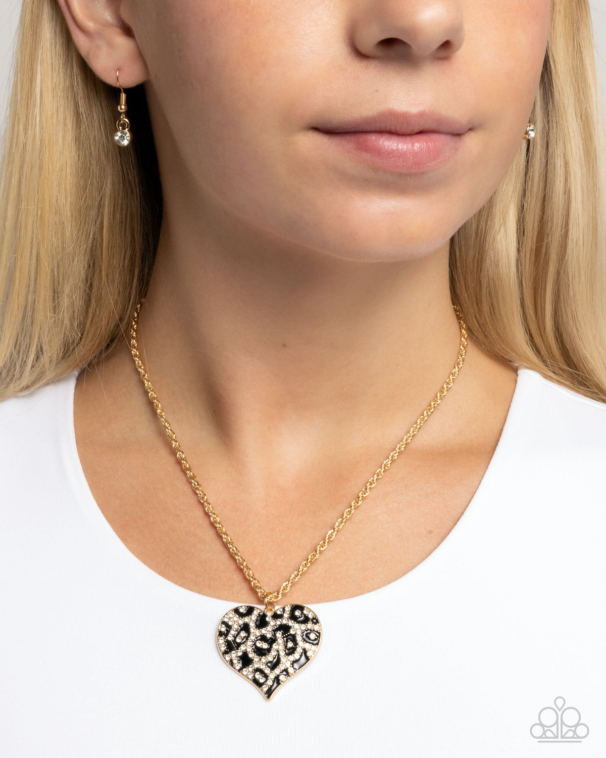 Cheetah Compound Gold & Black Heart Necklace - Paparazzi Accessories- on model - CarasShop.com - Paparazzi Jewelry by Cara Jewels