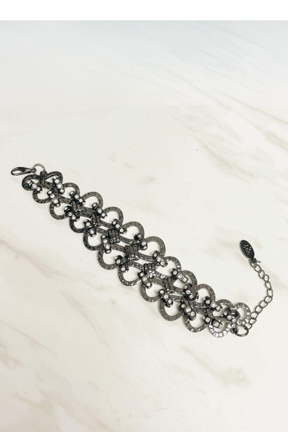 Cherish The Moment Gunmetal Black & White Rhinestone Zi Collection Bracelet - Paparazzi Accessories- lightbox - CarasShop.com - Paparazzi Jewelry by Cara Jewels
