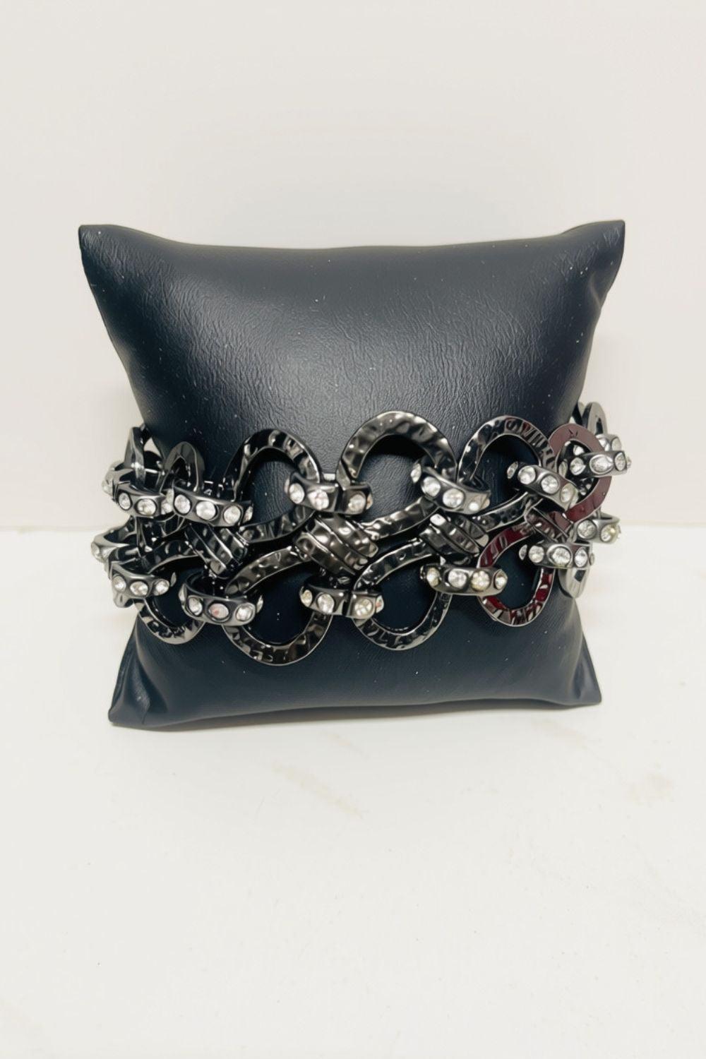 Cherish The Moment Gunmetal Black & White Rhinestone Zi Collection Bracelet - Paparazzi Accessories- lightbox - CarasShop.com - Paparazzi Jewelry by Cara Jewels