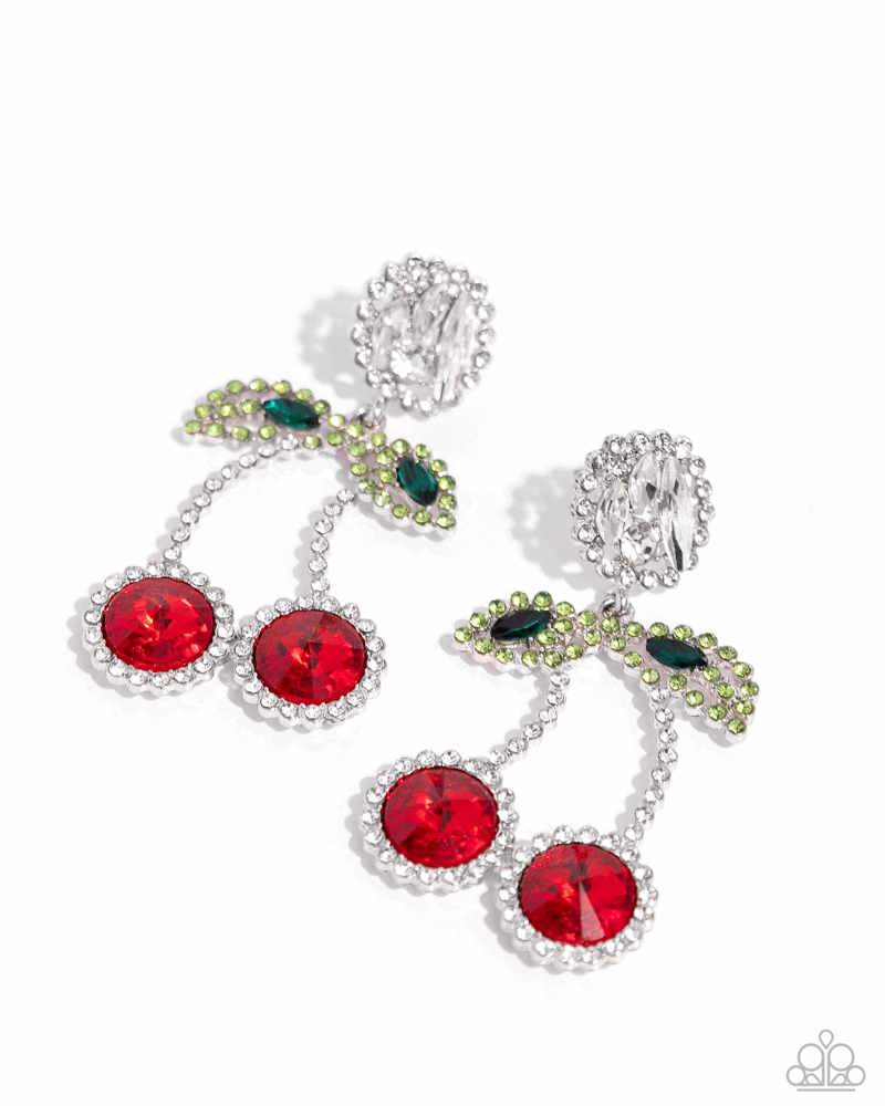 Cherry Picking Red Rhinestone Earrings - Paparazzi Accessories- lightbox - CarasShop.com - Paparazzi Jewelry by Cara Jewels