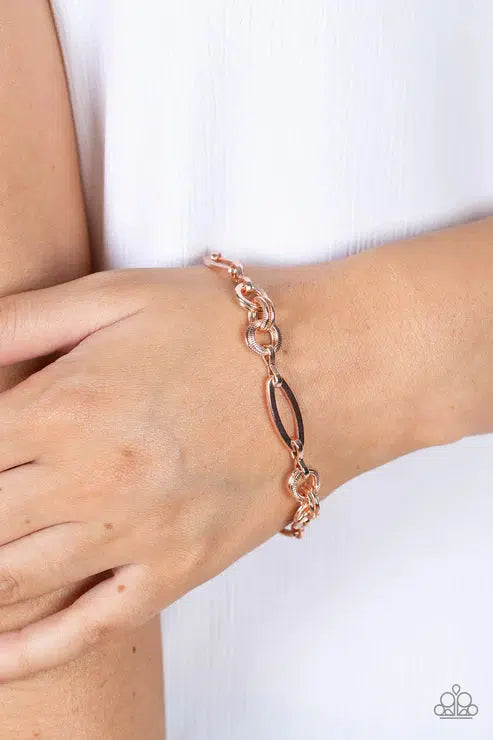Chic Charmer Rose Gold Bracelet - Paparazzi Accessories- lightbox - CarasShop.com - Paparazzi Jewelry by Cara Jewels