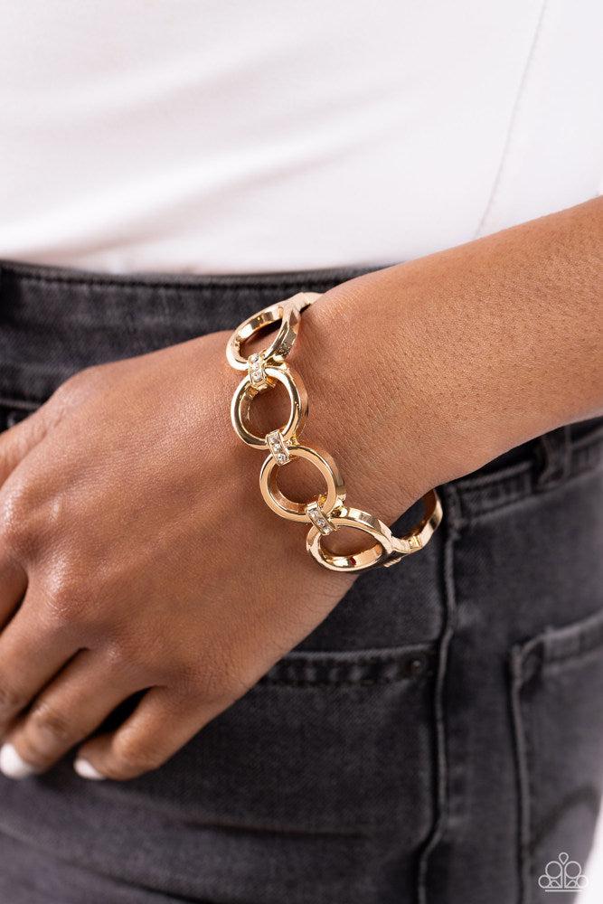 Chic Collection Gold Bracelet - Paparazzi Accessories- on model - CarasShop.com - Paparazzi Jewelry by Cara Jewels
