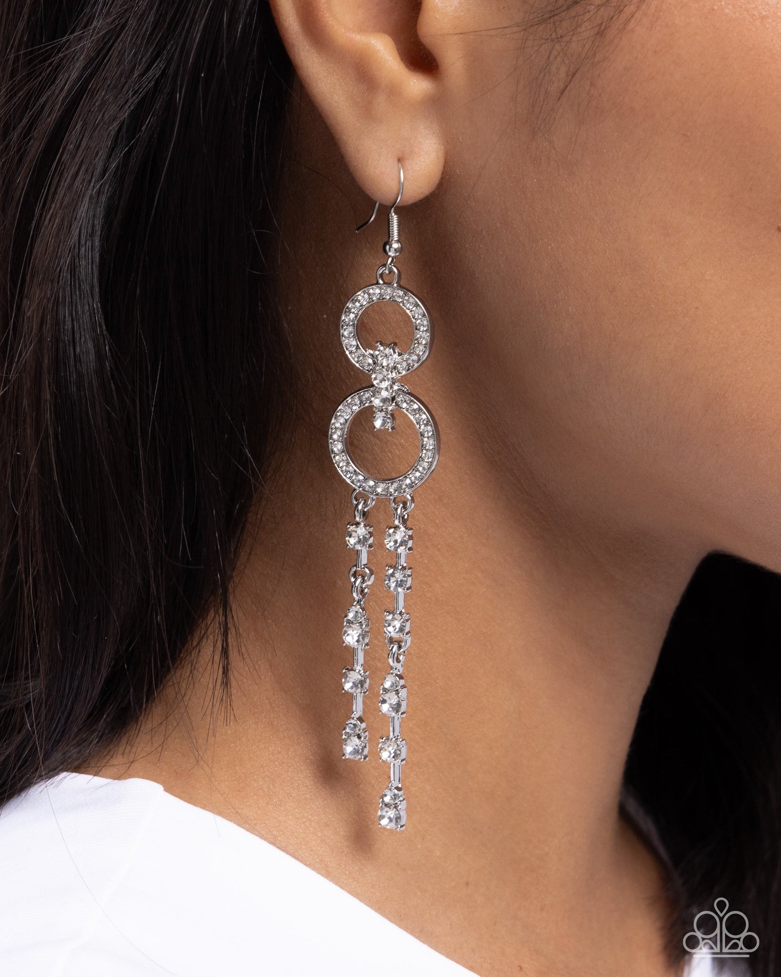 Chic Crowd White Rhinestone Earrings - Paparazzi Accessories- lightbox - CarasShop.com - Paparazzi Jewelry by Cara Jewels