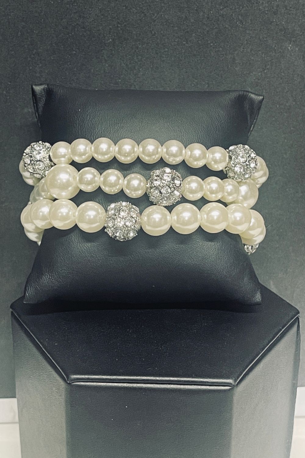 Chic Through the Centuries White Pearl & Rhinestone Zi Collection Bracelet - Paparazzi Accessories- on model - CarasShop.com - Paparazzi Jewelry by Cara Jewels