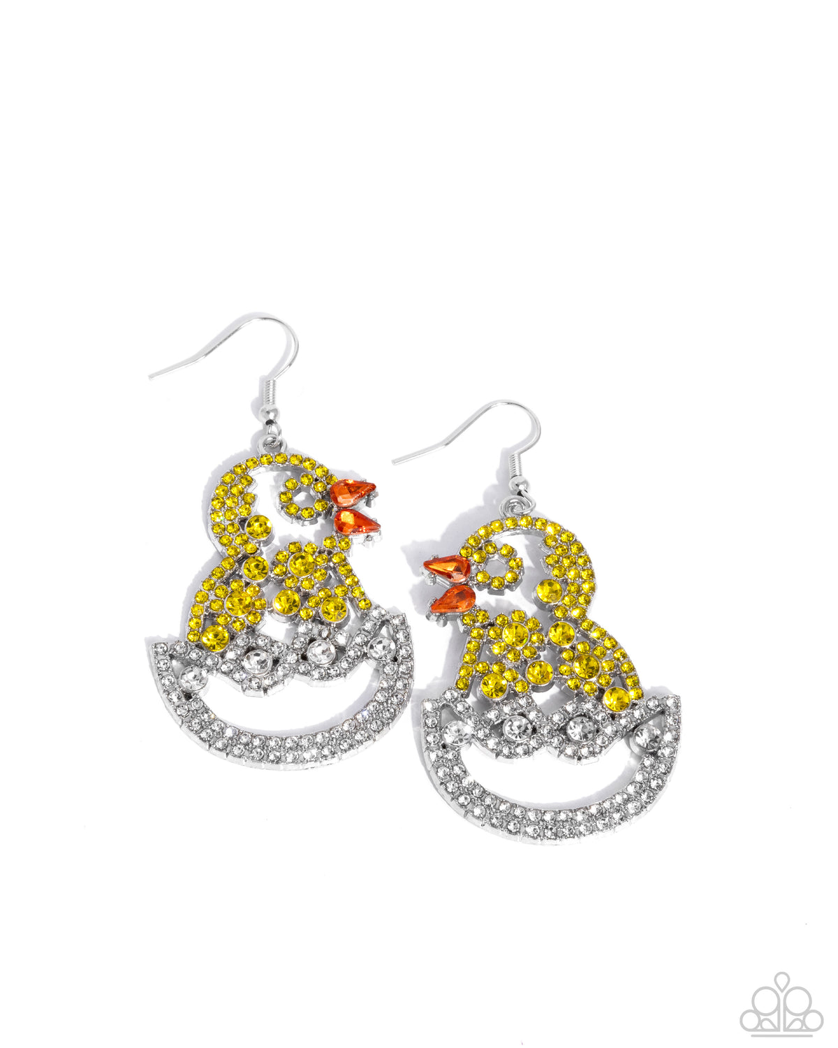 Chick Couture Yellow & White Rhinestone Earrings - Paparazzi Accessories- lightbox - CarasShop.com - Paparazzi Jewelry by Cara Jewels