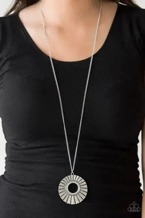 Chicly Centered White Necklace - Paparazzi Accessories- on model - CarasShop.com - Paparazzi Jewelry by Cara Jewels