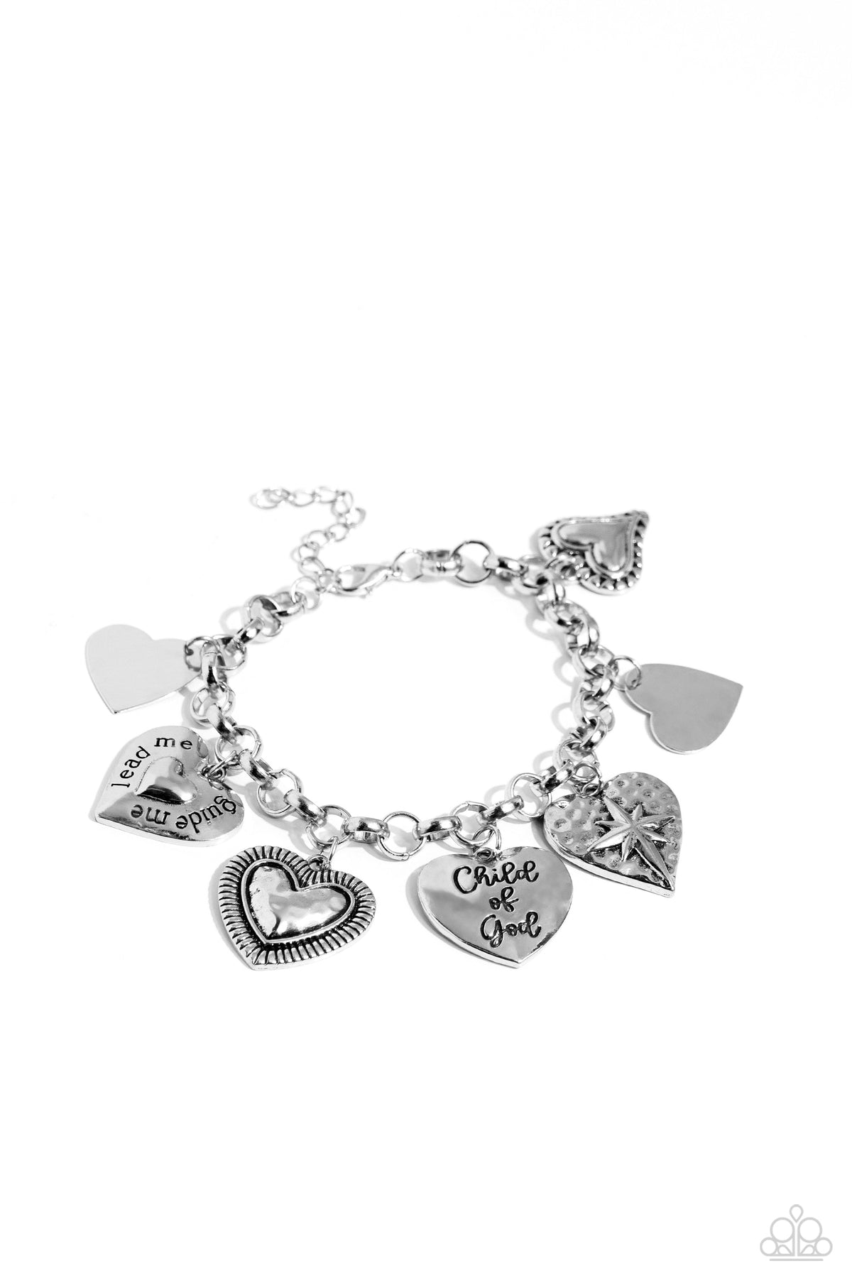 Child of God Silver Heart Charm Bracelet - Paparazzi Accessories- lightbox - CarasShop.com - Paparazzi Jewelry by Cara Jewels