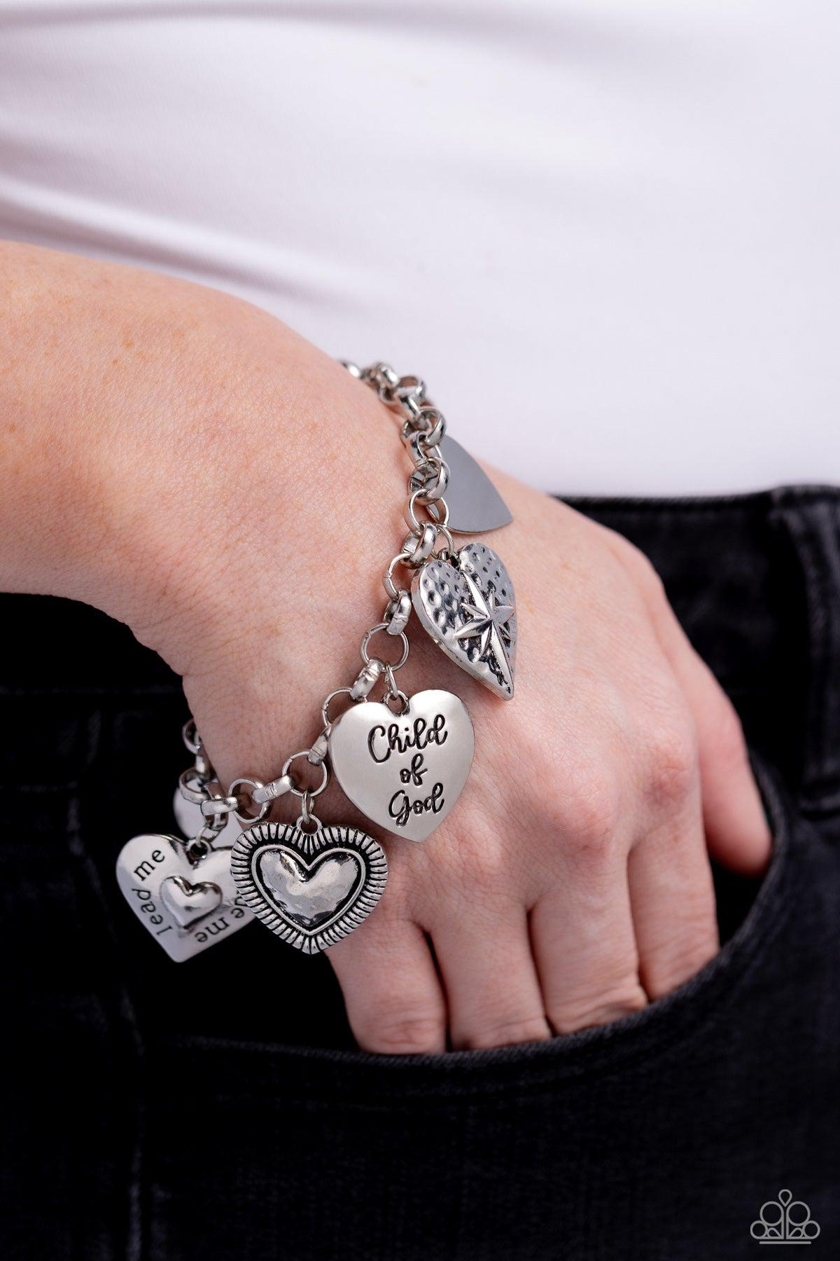 Child of God Silver Heart Charm Bracelet - Paparazzi Accessories- on model - CarasShop.com - Paparazzi Jewelry by Cara Jewels