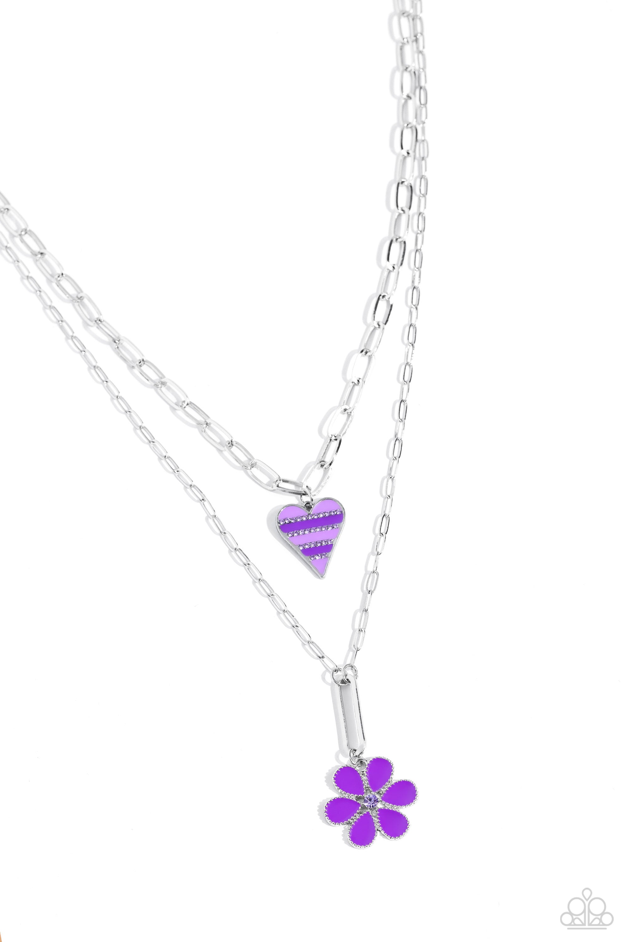 Childhood Charms Purple Heart & Flower Necklace - Paparazzi Accessories- lightbox - CarasShop.com - Paparazzi Jewelry by Cara Jewels