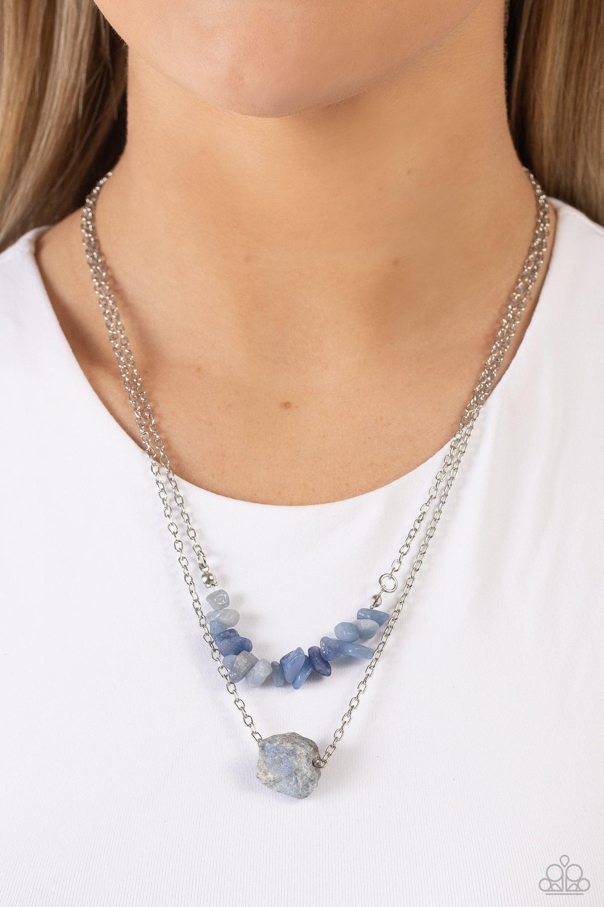 Chiseled Caliber Blue Lapis Stone Necklace - Paparazzi Accessories- on model - CarasShop.com - Paparazzi Jewelry by Cara Jewels