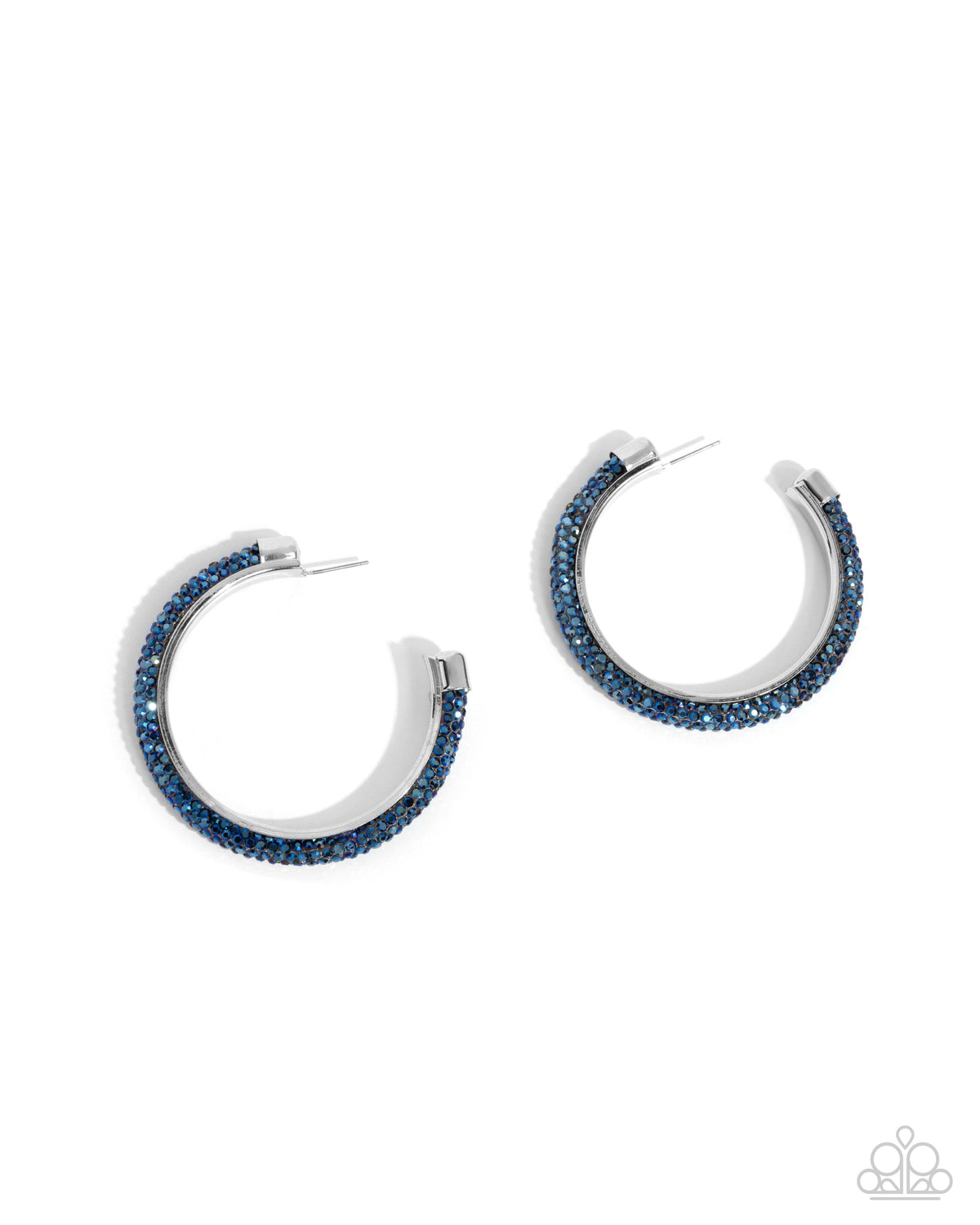 Chiseled Crescendo Blue Rhinestone Hoop Earrings - Paparazzi Accessories- lightbox - CarasShop.com - Paparazzi Jewelry by Cara Jewels