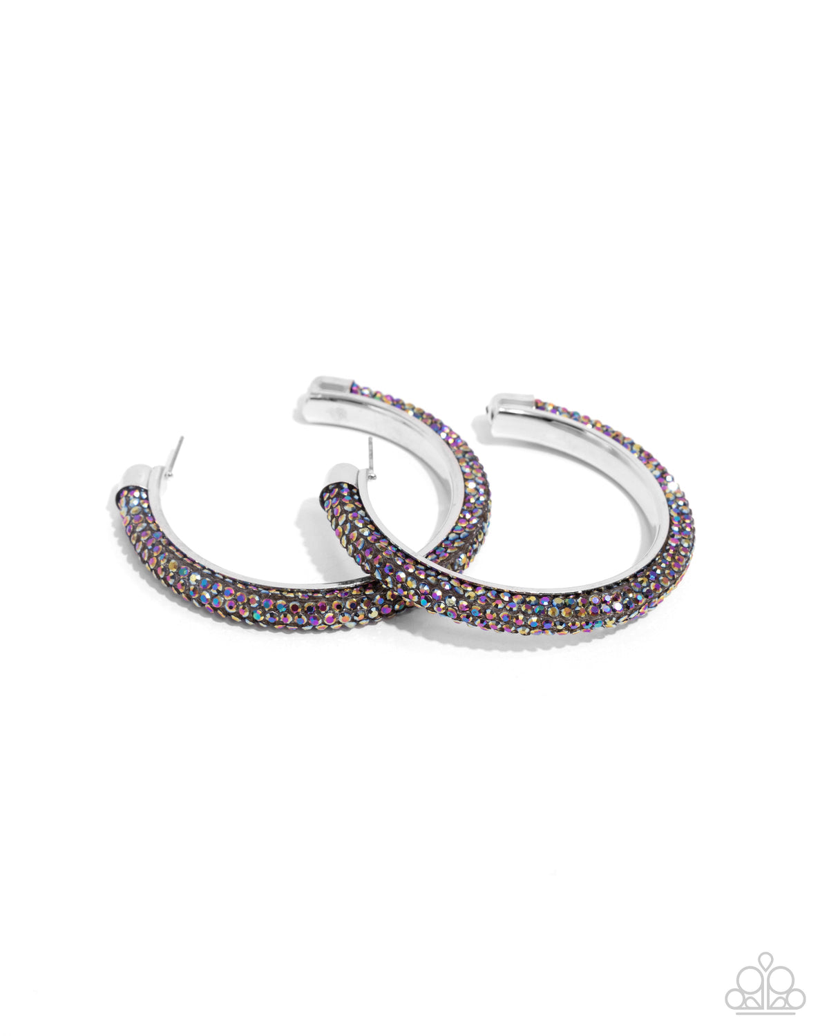 Chiseled Crescendo Multi Oil Spill Rhinestone Hoop Earrings - Paparazzi Accessories- lightbox - CarasShop.com - Paparazzi Jewelry by Cara Jewels