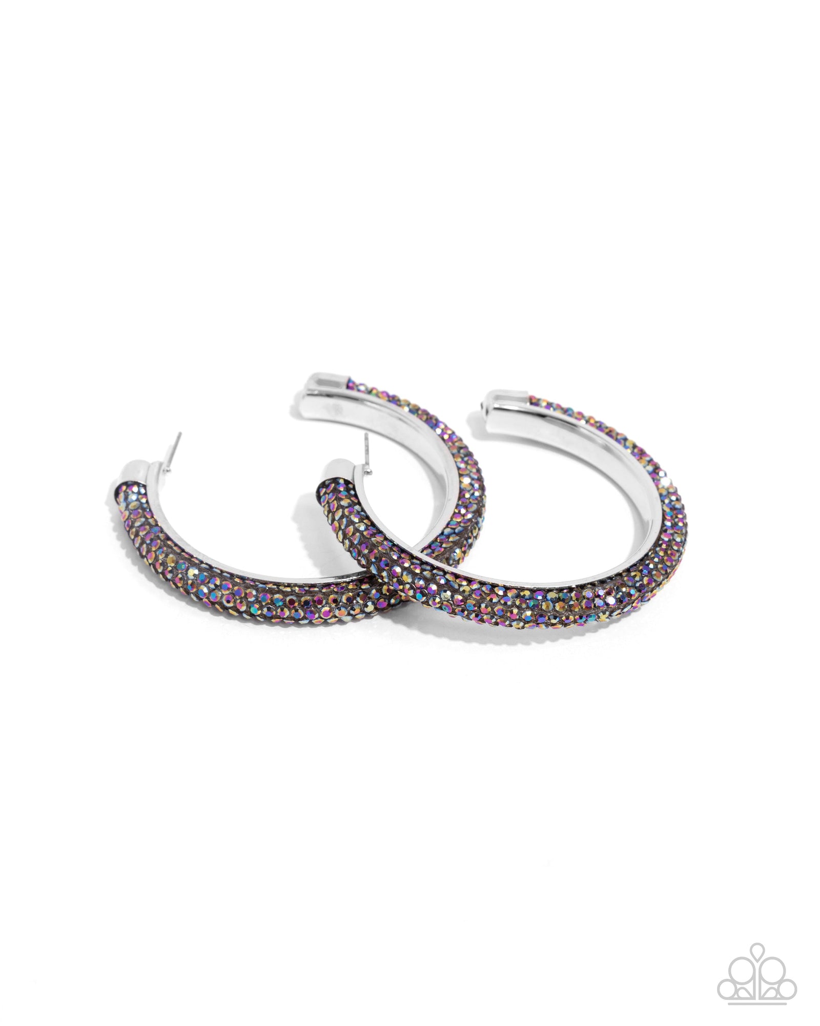 Chiseled Crescendo Multi Oil Spill Rhinestone Hoop Earrings - Paparazzi Accessories- lightbox - CarasShop.com - Paparazzi Jewelry by Cara Jewels