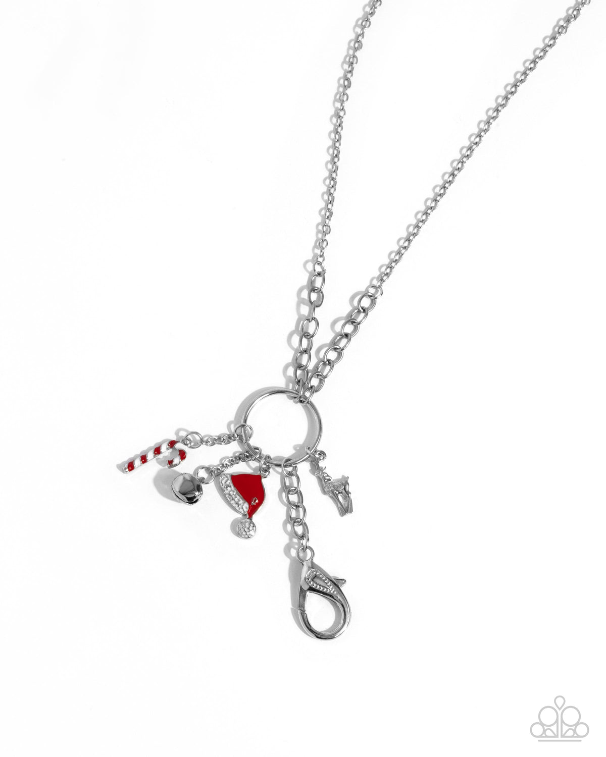 Christmas Cheer Red Charm Lanyard Necklace - Paparazzi Accessories- lightbox - CarasShop.com - Paparazzi Jewelry by Cara Jewels